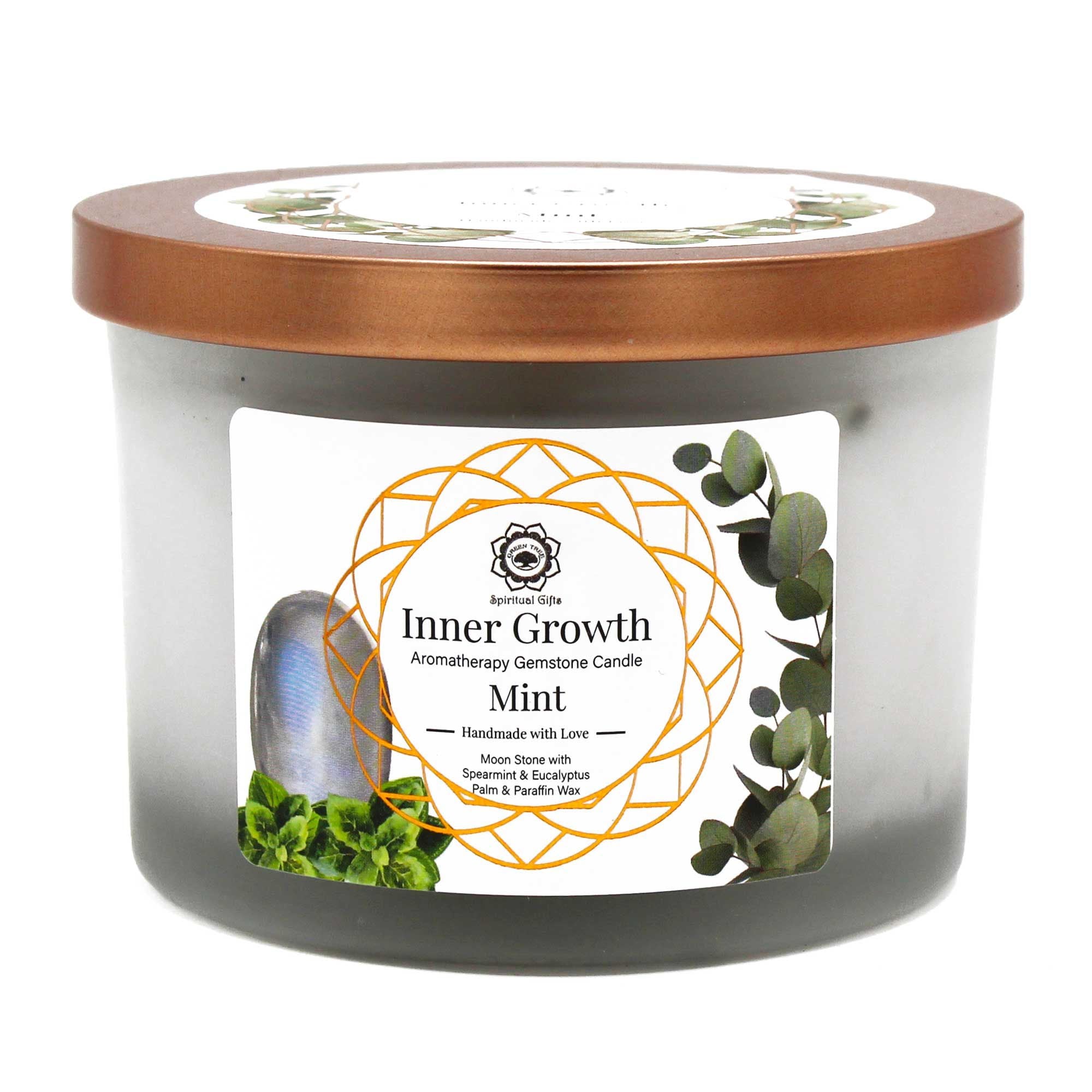 Mint and Moonstone Gemstone Candle - Inner Growth  Mint and Moonstone Gemstone Candle - Inner Growth