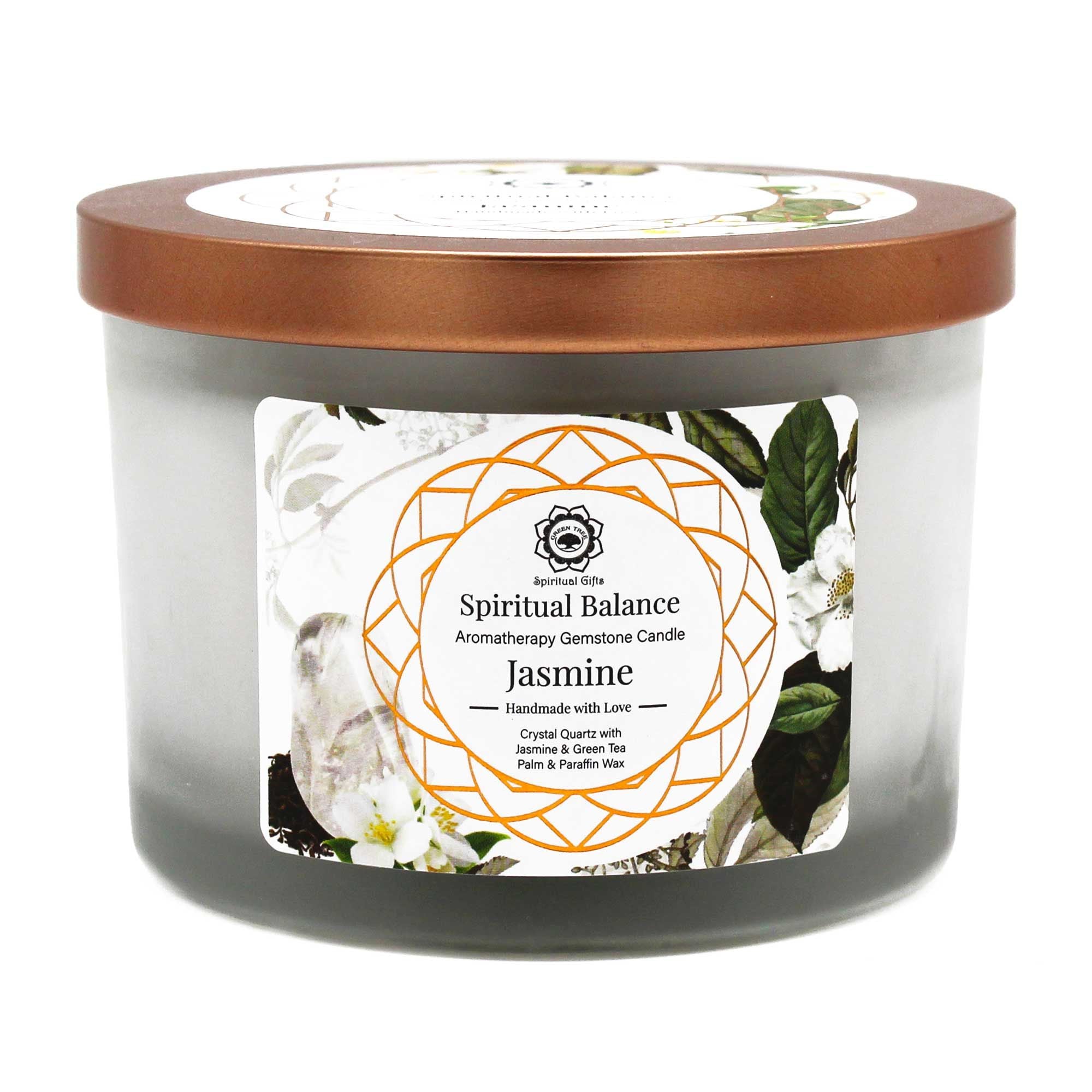 Jasmine and Crystal Quartz Gemstone Candle - Spiritual Balance  Jasmine and Crystal Quartz Gemstone Candle - Spiritual Balance