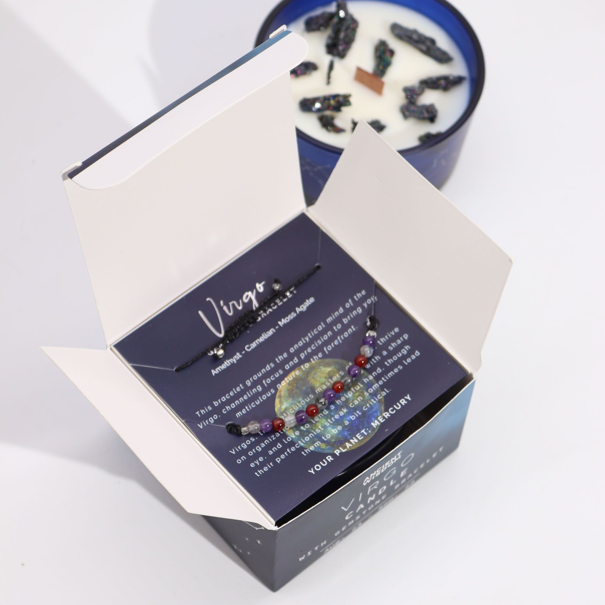 Zodiac Crystal Candle with Gemstone Bracelet - Virgo  Zodiac Crystal Candle with Gemstone Bracelet - Virgo