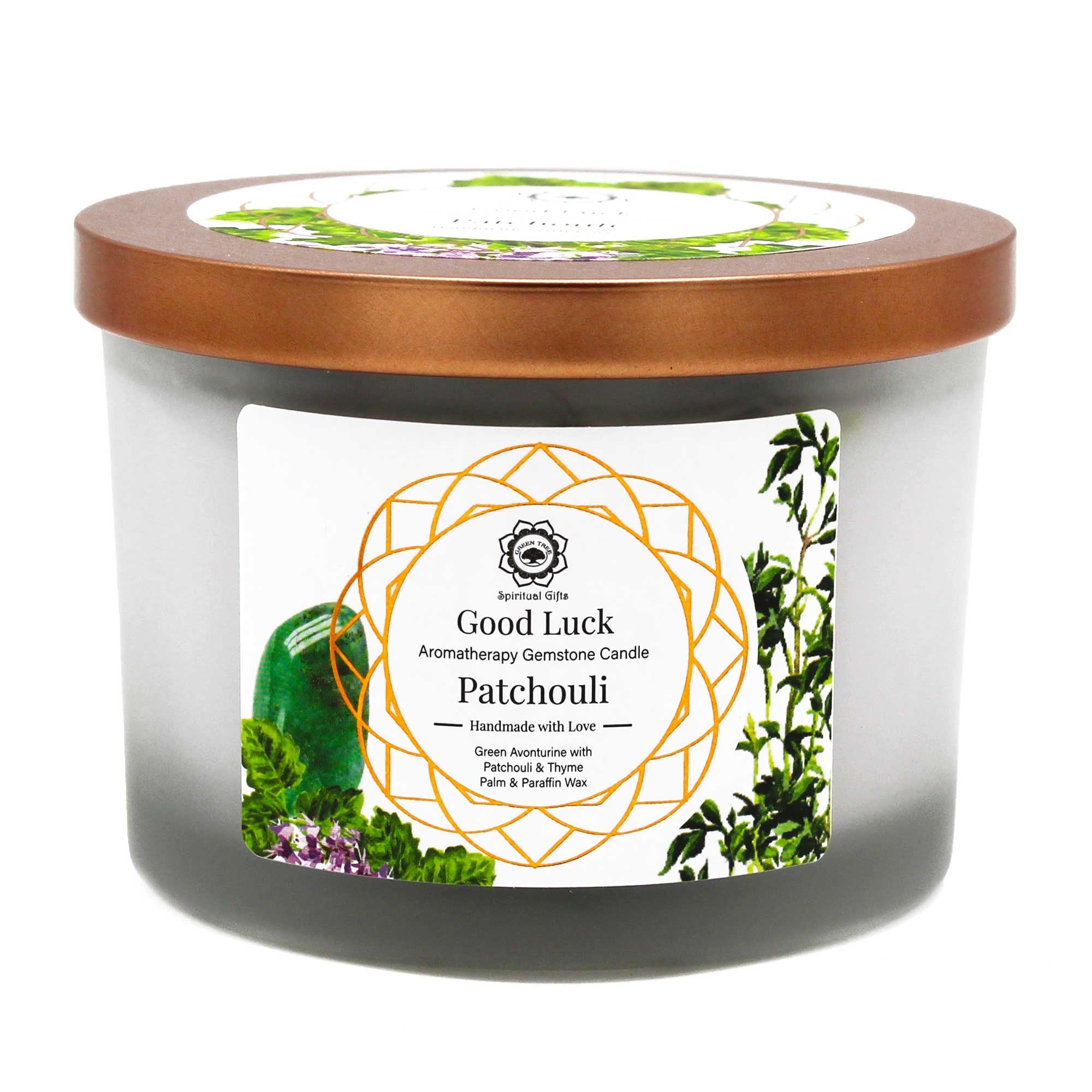 Patchouli and Green Aventurine Gemstone Candle - Good Luck  Patchouli and Green Aventurine Gemstone Candle - Good Luck